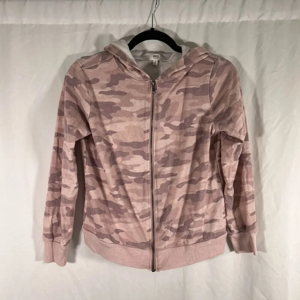 BKE Hoodie Girls Youth Large Pink Camo Full Zip Long Sleeve Sweater Cotton Blend